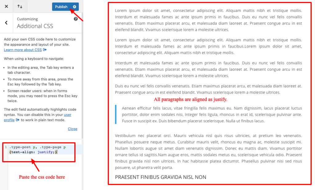 css-code-wordpress-justify