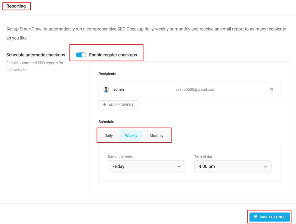 SmartCrawl-report-scheduling