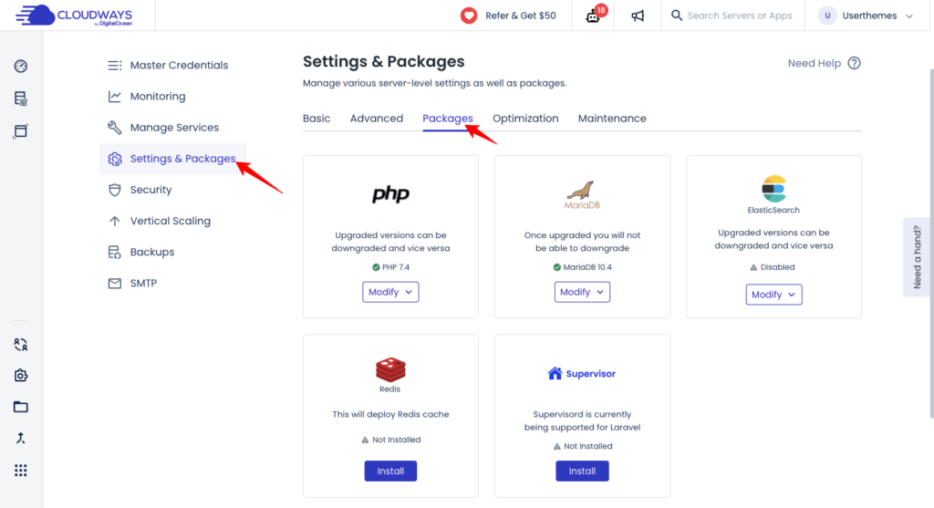 cloudways-settings-packages