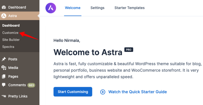 Astra-customize-settings