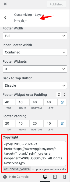 copyright-footer-settings