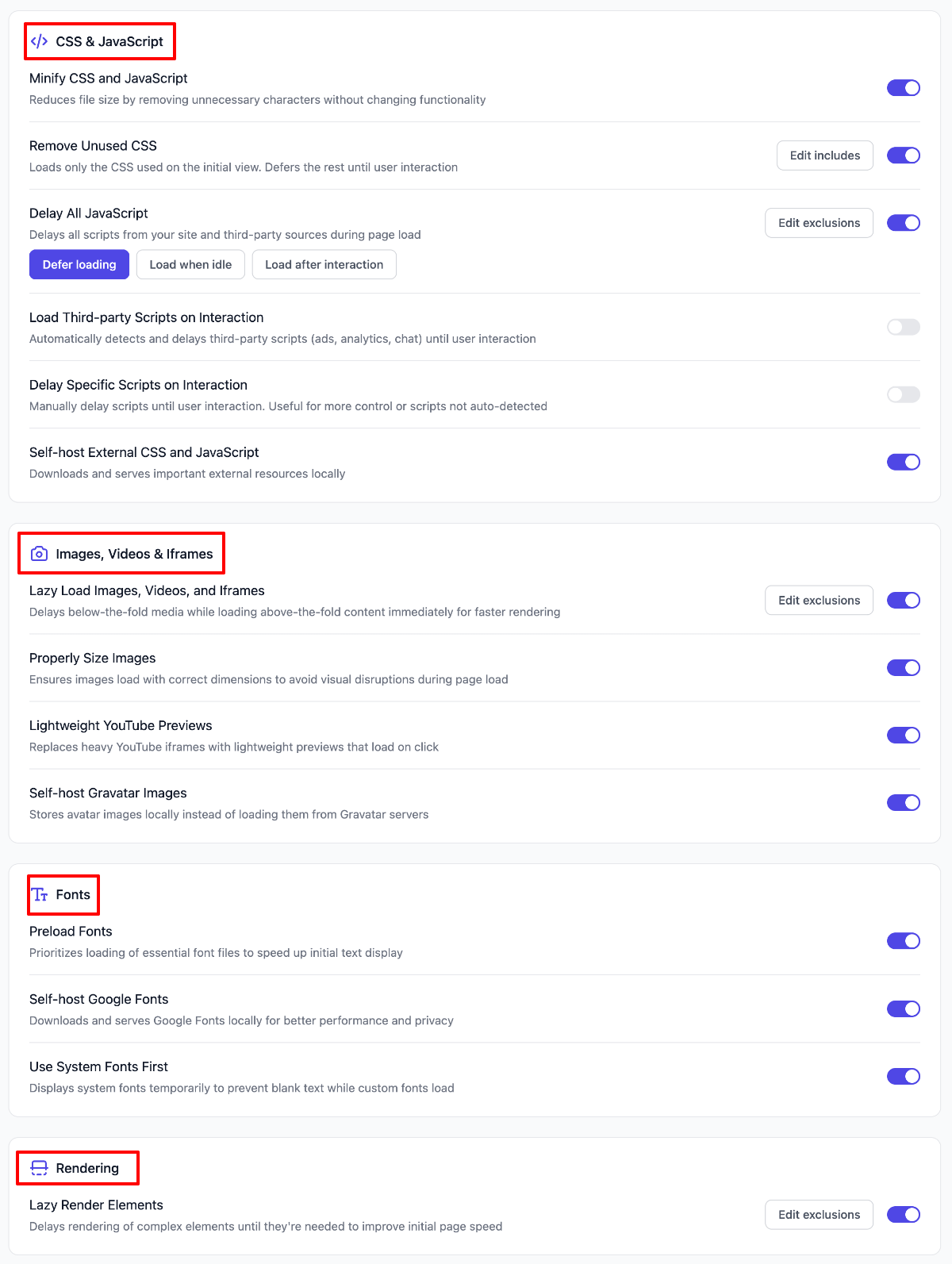 FlyingPress Optimization Settings FlyingPress Optimization Settings