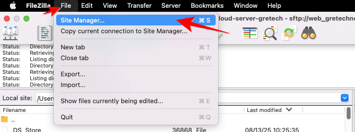 connect-sftp-login-filezilla-rapydcloud