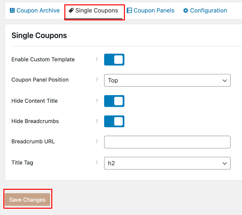 Single Coupon Settings