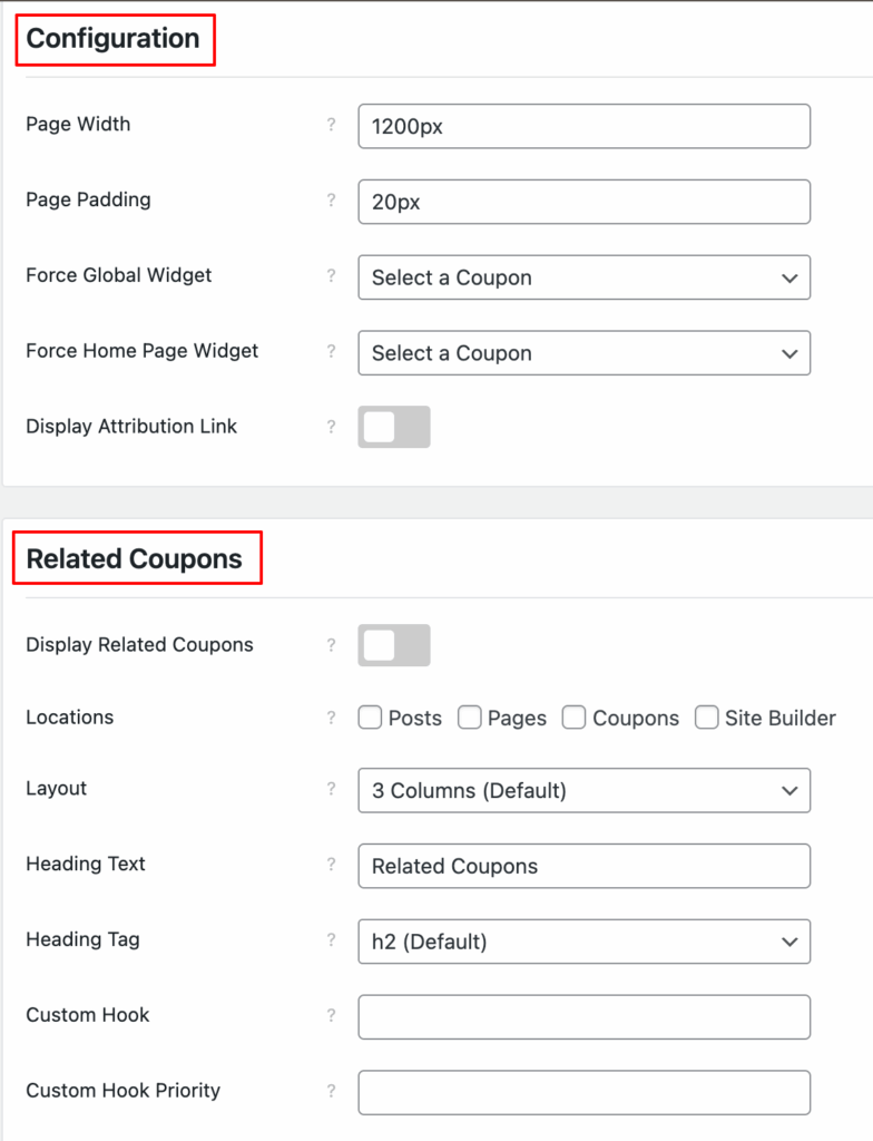 Related Coupons Configuration